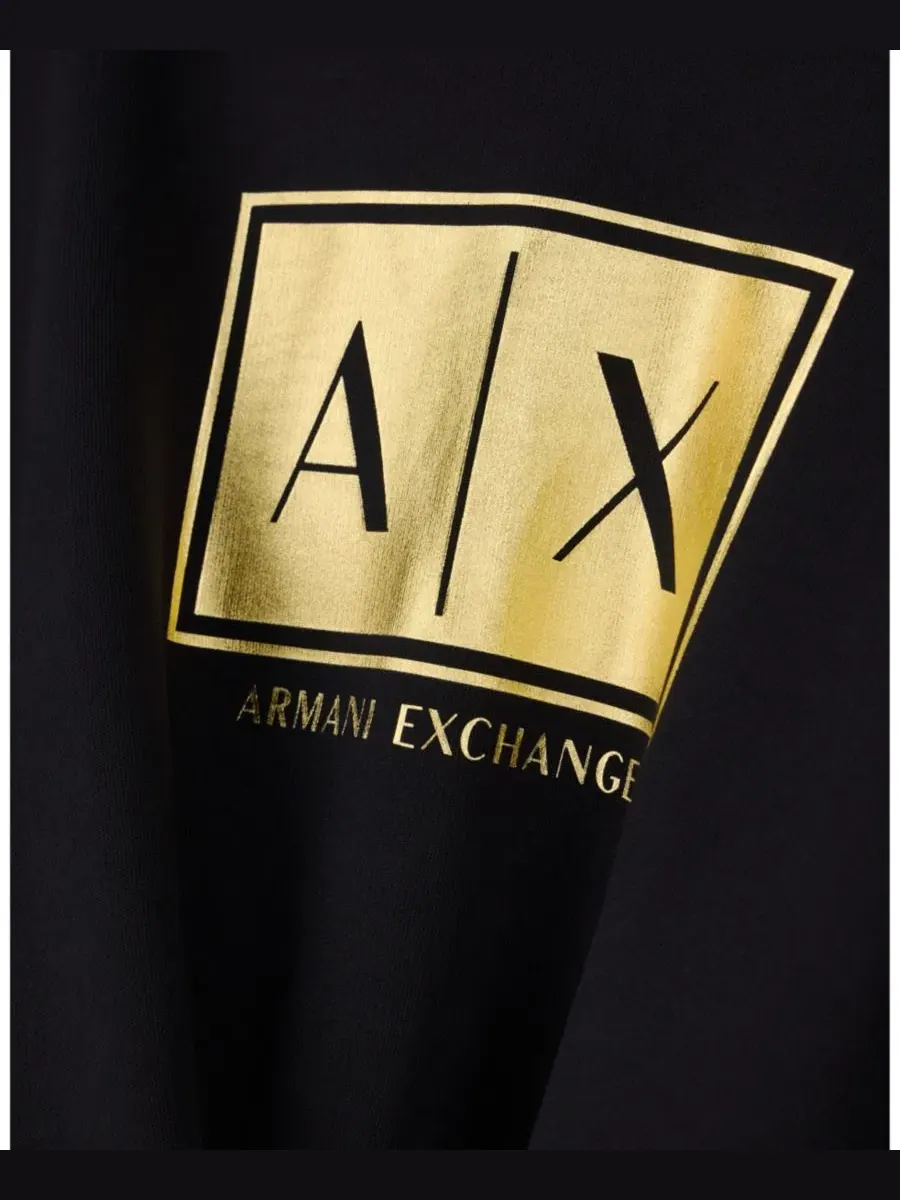 Худи с капюшоном из премиального хлопка Black And Gold Box A|X Armani Exchange — изображение 6 из 8, черный золотистый