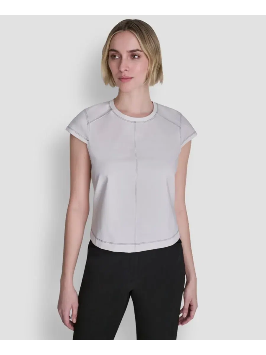 Топ с капюшоном и коротким рукавом City Ponte DKNY — изображение 1 из 5, слоновая кость/черный