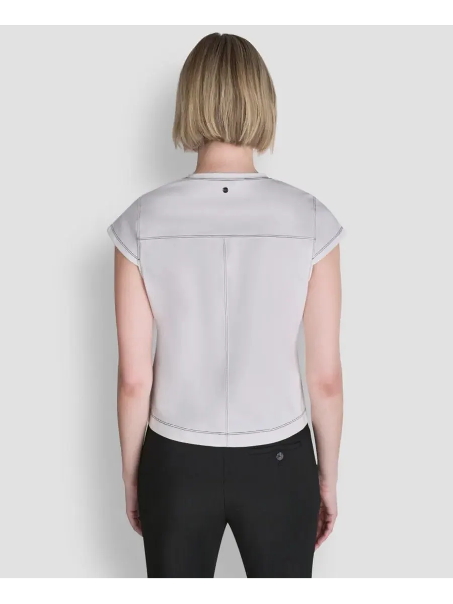 Топ с капюшоном и коротким рукавом City Ponte DKNY — изображение 2 из 5, слоновая кость/черный