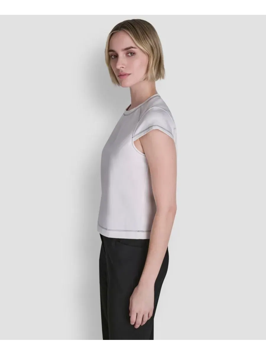 Топ с капюшоном и коротким рукавом City Ponte DKNY — изображение 3 из 5, слоновая кость/черный