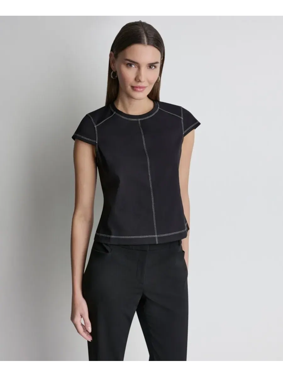 Топ с капюшоном и коротким рукавом City Ponte DKNY — изображение 1 из 7, черный/слоновая кость