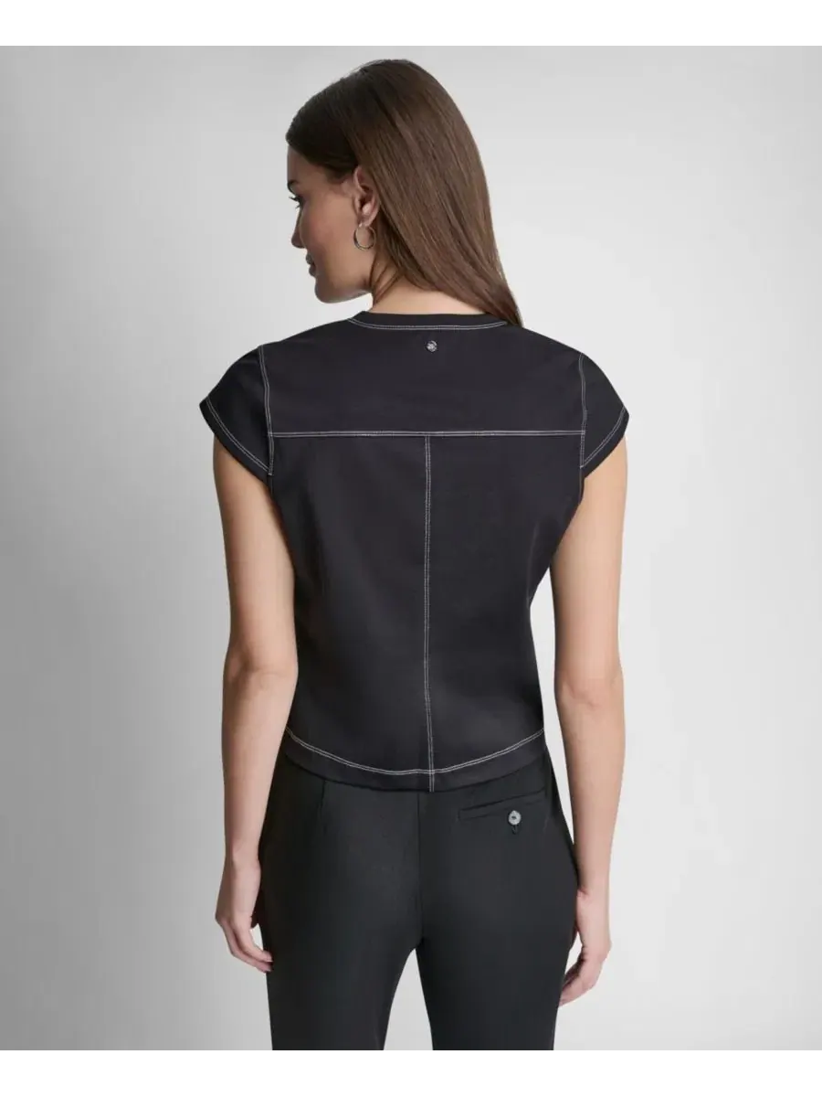 Топ с капюшоном и коротким рукавом City Ponte DKNY — изображение 2 из 7, черный/слоновая кость