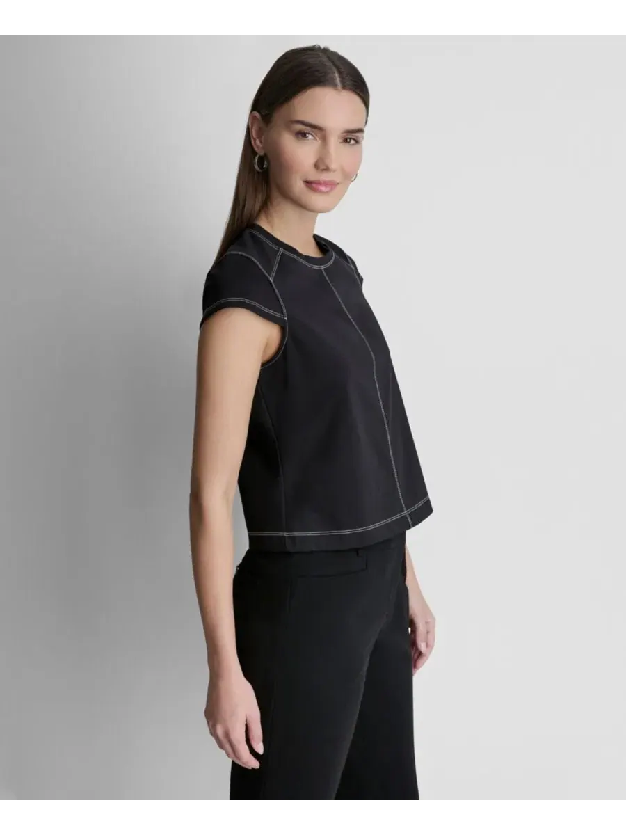 Топ с капюшоном и коротким рукавом City Ponte DKNY — изображение 3 из 7, черный/слоновая кость