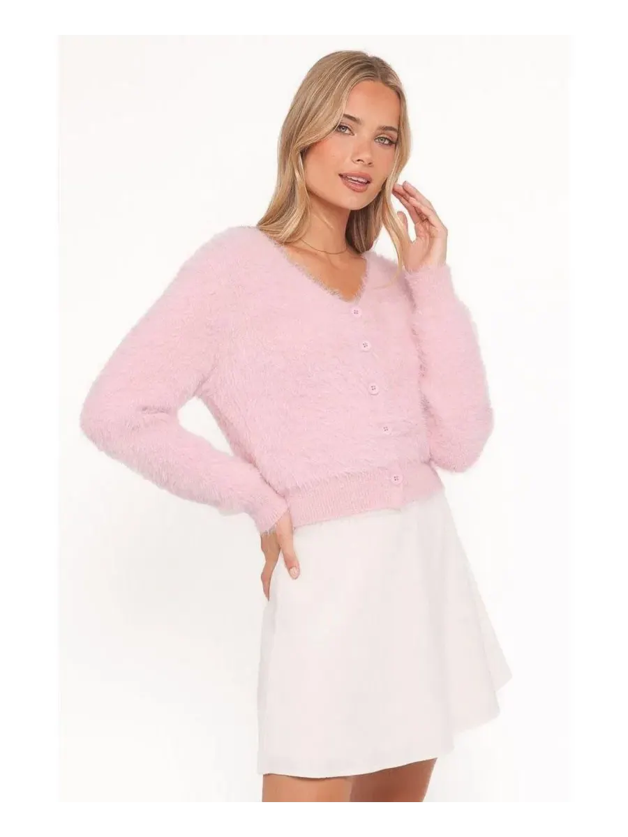Кардиган Evelin Cropped Fuzzy-Knit V-Neck Petal and Pup — изображение 2 из 4, розовый