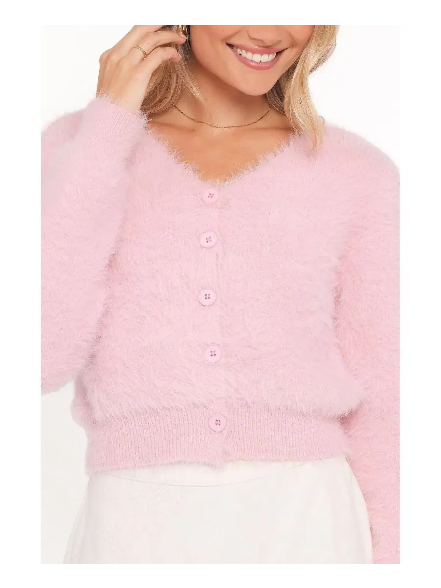 Кардиган Evelin Cropped Fuzzy-Knit V-Neck Petal and Pup — изображение 3 из 4, розовый