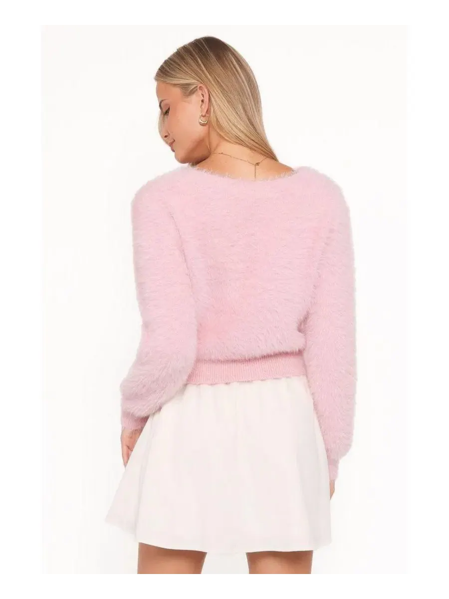 Кардиган Evelin Cropped Fuzzy-Knit V-Neck Petal and Pup — изображение 4 из 4, розовый