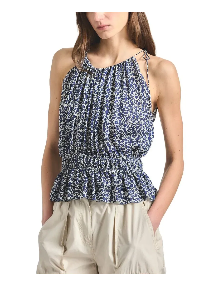 Топ с цветочным принтом, с запахом и пеплумом, без рукавов, Avery Floral Print Smocked Sleeveless