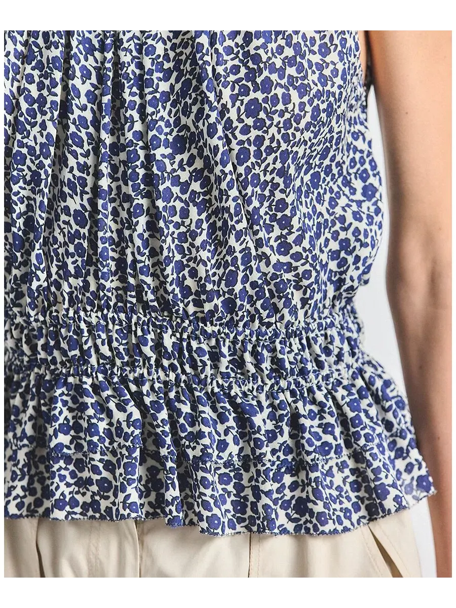 Топ с цветочным принтом, с запахом и пеплумом, без рукавов, Avery Floral Print Smocked Sleeveless — изображение 4 из 5