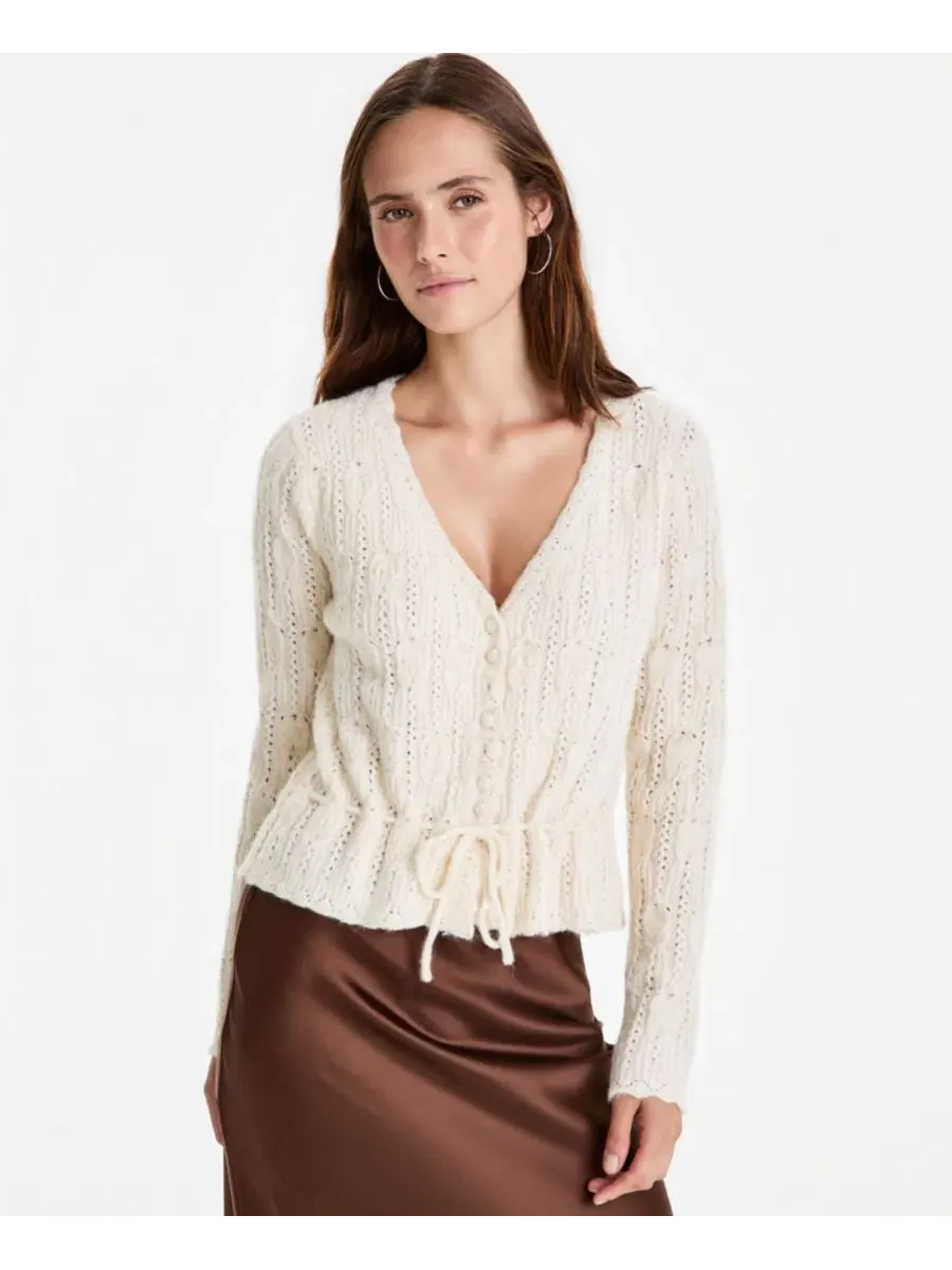 Кардиган женский с поясом и баской, модель Femme Peplum Tie-Waist And Now This — изображение 1 из 4, коричневый