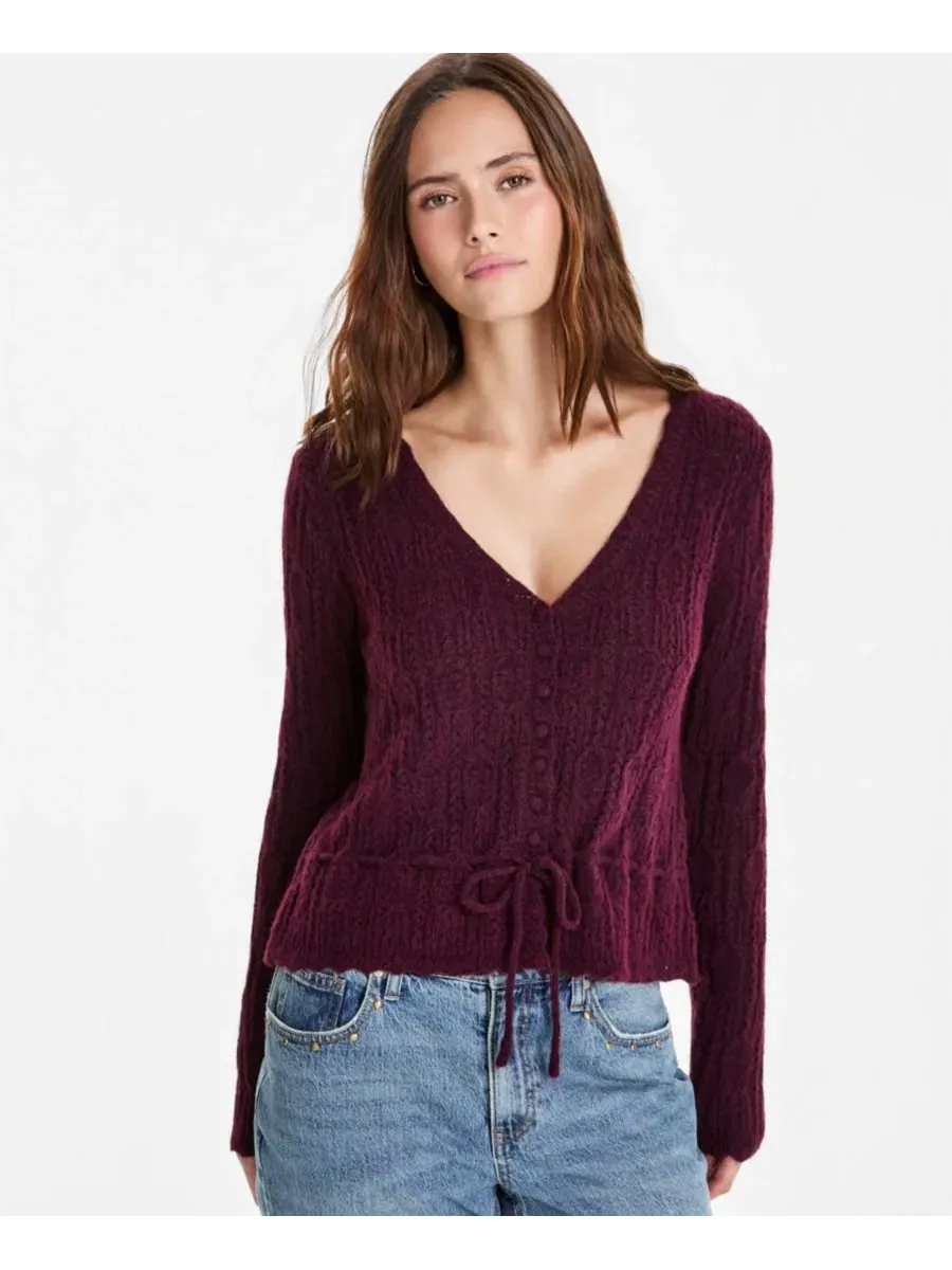 Женский кардиган с пеплумом и завязкой на талии Femme Peplum Tie-Waist And Now This — изображение 1 из 3, винный