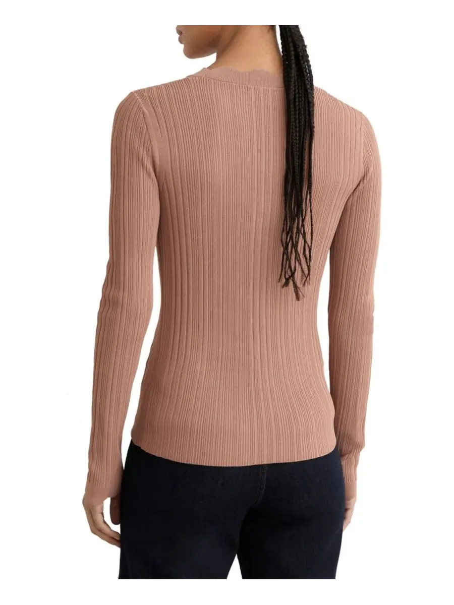 Кардиган с V-образным вырезом Vinny Rib-Knit Scallop-Trim REISS — изображение 4 из 6, розовый