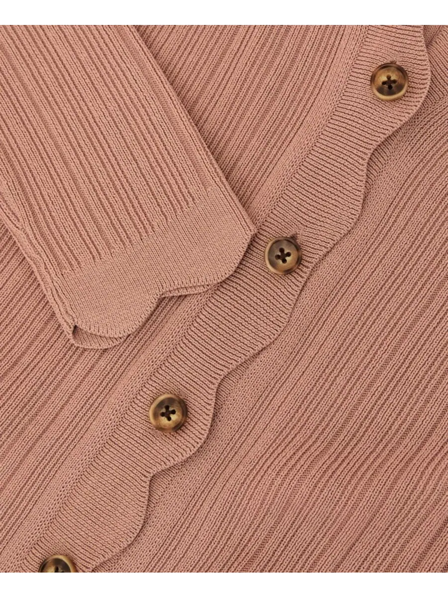 Кардиган с V-образным вырезом Vinny Rib-Knit Scallop-Trim REISS — изображение 6 из 6, розовый