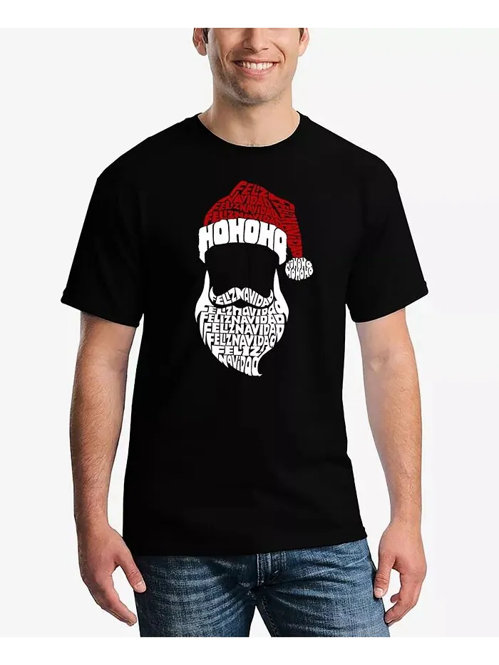 Мужская футболка Feliz Navidad Santa Claus Word Art LA Pop Art — изображение 1 из 3, черный