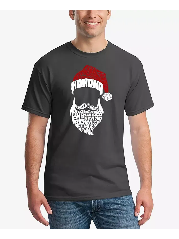 Мужская футболка с принтом "Feliz Navidad Santa Claus Word Art" LA Pop Art — изображение 1 из 5, серый