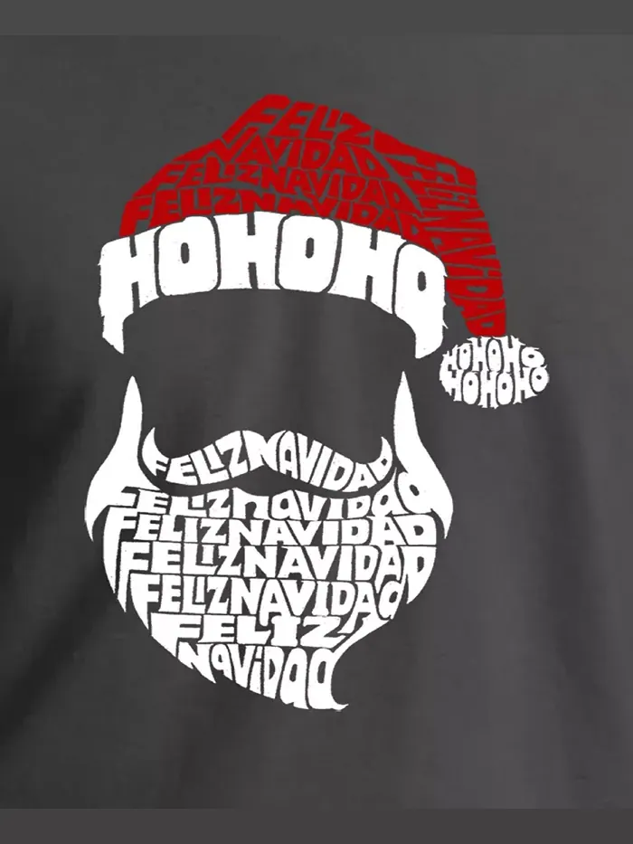 Мужская футболка с принтом "Feliz Navidad Santa Claus Word Art" LA Pop Art — изображение 3 из 5, серый