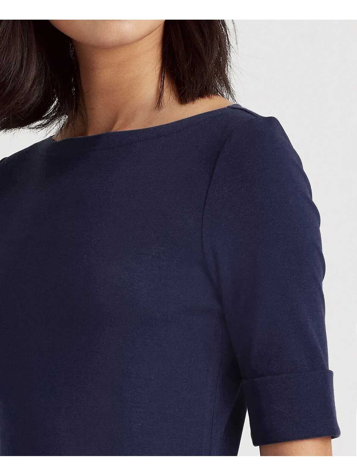 Эластичный топ с вырезом лодочкой, стандартный и миниатюрный Lauren Ralph Lauren — изображение 4 из 4, темно-синий