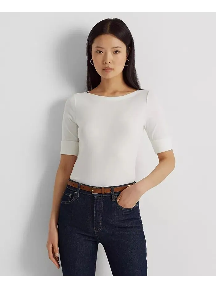Эластичный топ с вырезом-лодочкой, стандартный и для миниатюрных Lauren Ralph Lauren