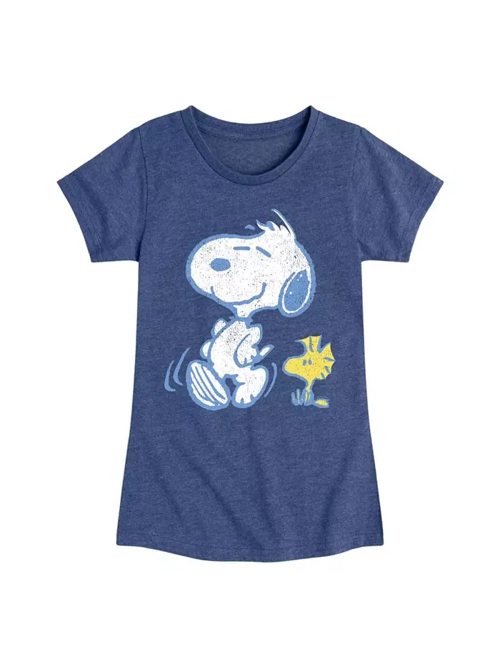 Футболка с принтом "Peanuts: Snoopy и Woodstock на прогулке" для девочек постарше Hybrid Apparel — изображение 1 из 3, синий