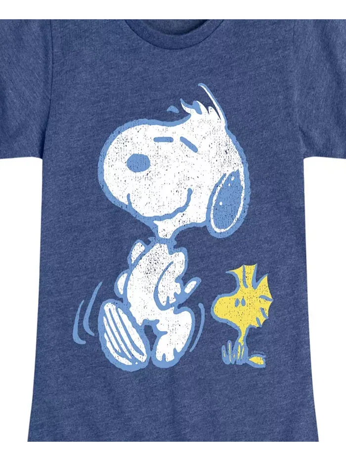 Футболка с принтом "Peanuts: Snoopy и Woodstock на прогулке" для девочек постарше Hybrid Apparel — изображение 3 из 3, синий