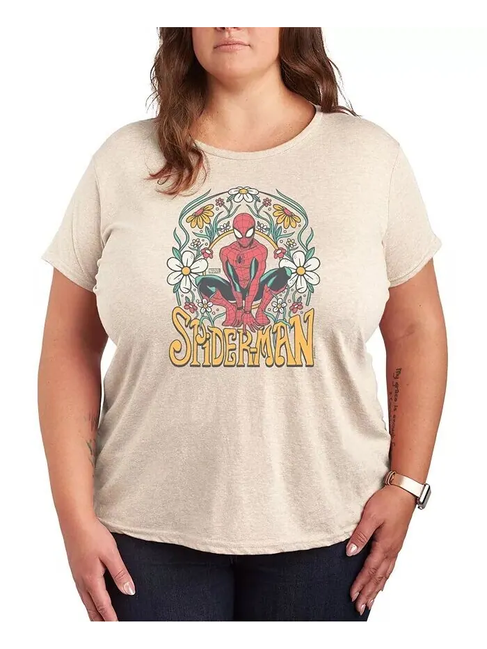 Футболка с круглым вырезом и принтом Marvel Spider-Man размера плюс Hybrid Apparel — изображение 1 из 3, бежевый/хаки