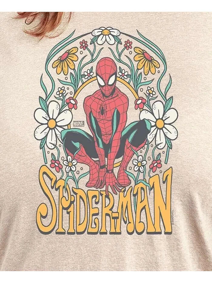 Футболка с круглым вырезом и принтом Marvel Spider-Man размера плюс Hybrid Apparel — изображение 3 из 3, бежевый/хаки