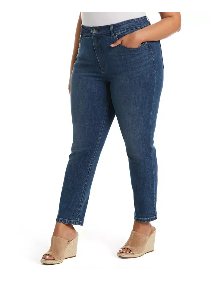 Джинсы Plus Size Modern Fit с прямыми штанинами до щиколотки Rafaella — изображение 1 из 3, серый