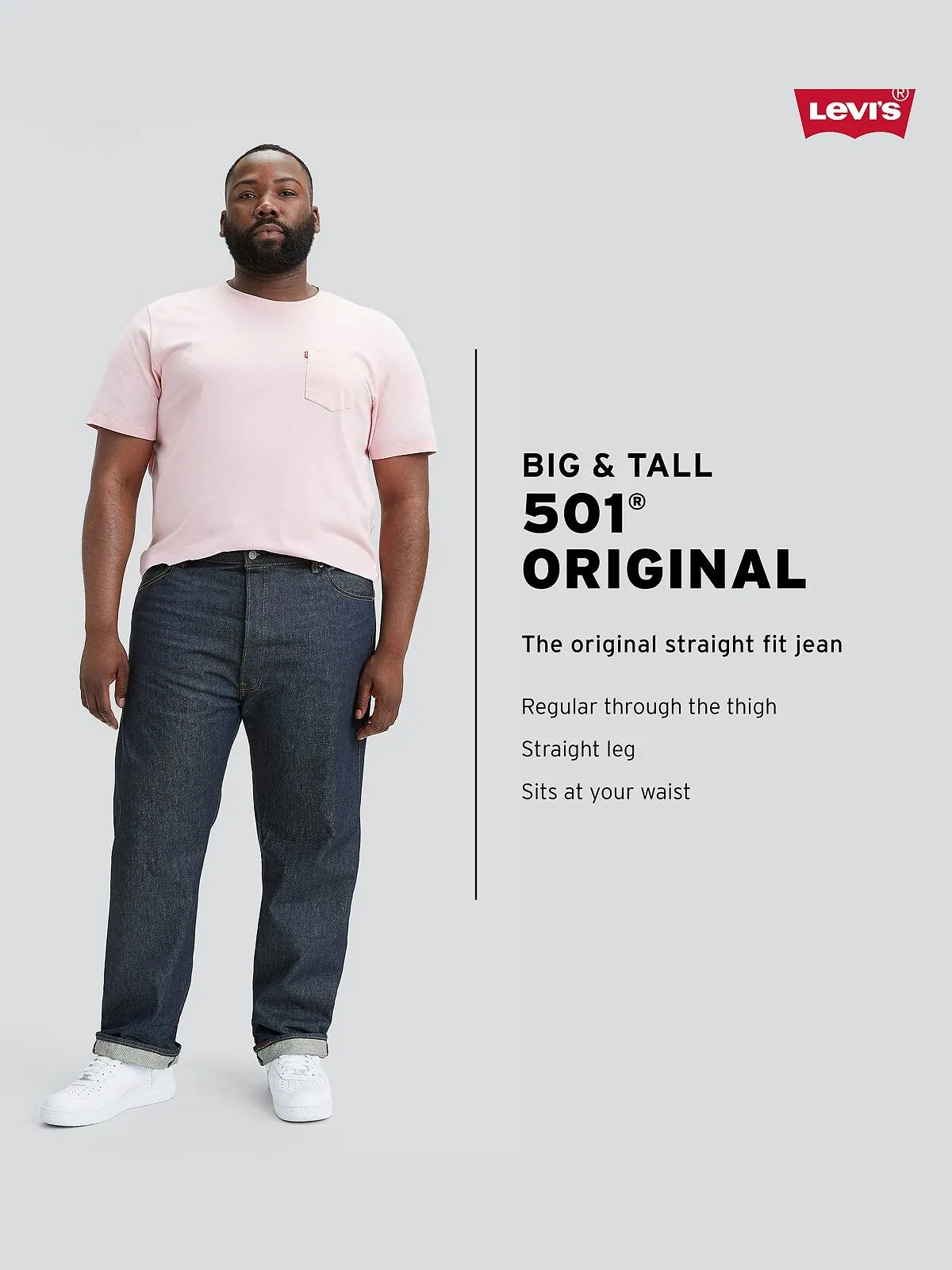 Мужские джинсы стрейч Big & Tall 501 Original Fit Levi's — изображение 4 из 4