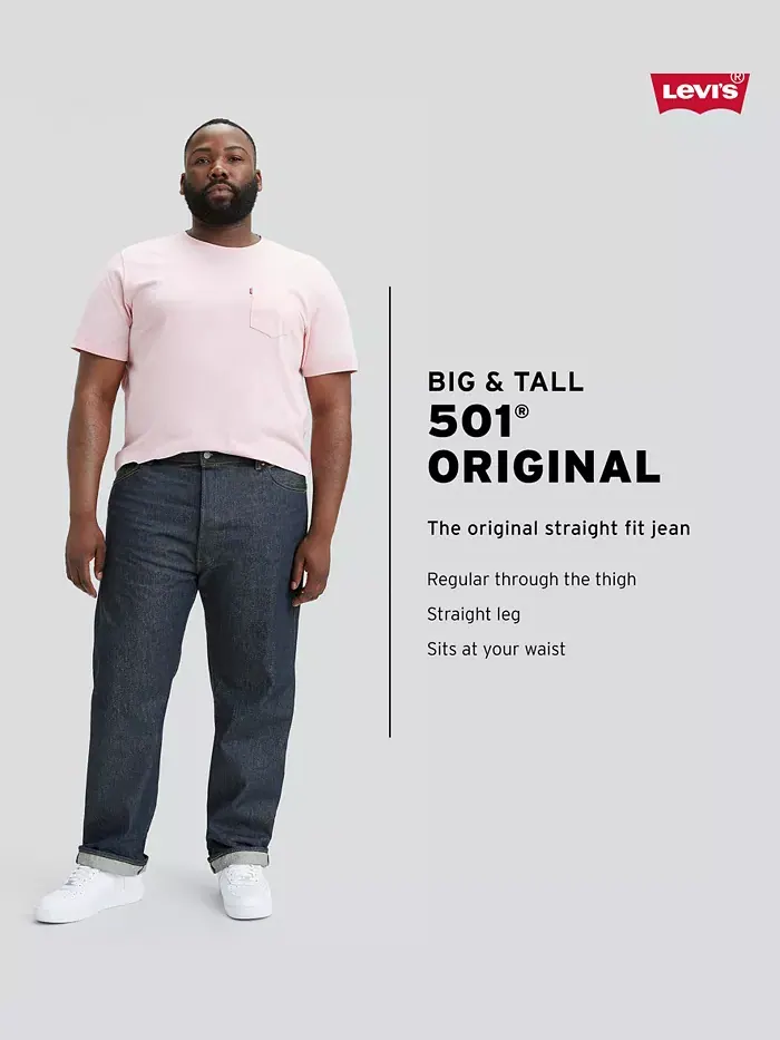 Мужские джинсы Big & Tall 501 Original Fit Stretch Levi'S — изображение 4 из 4, синий