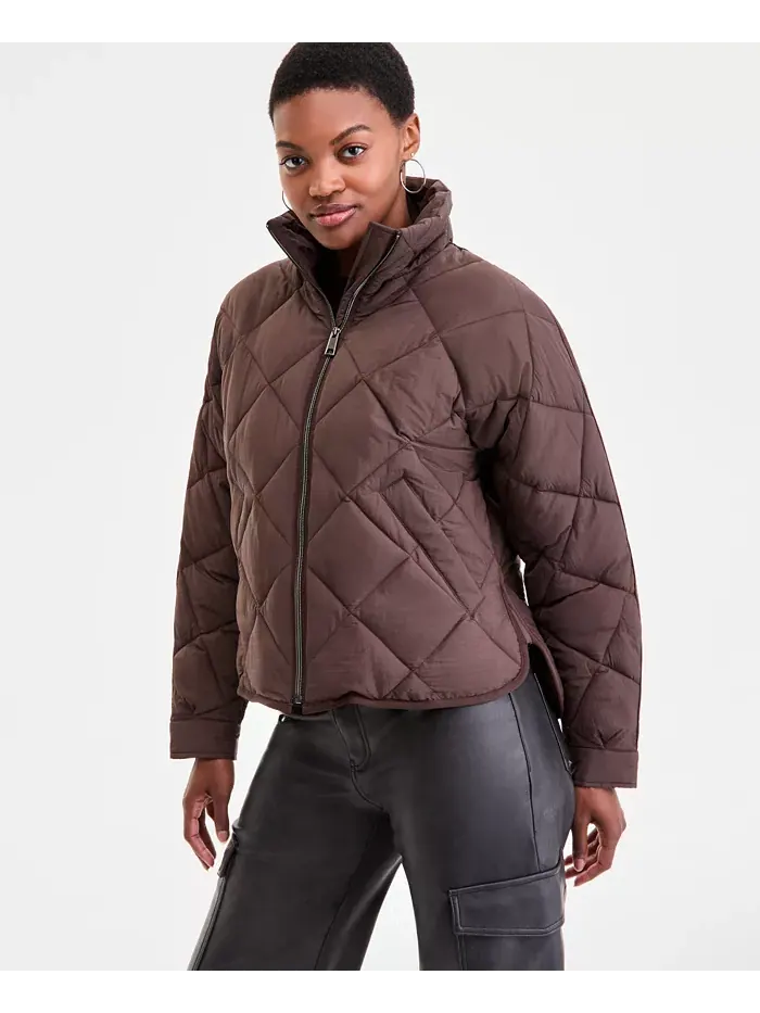 Женская укороченная стеганая куртка А-силуэта с ромбовидным узором BCBGMAXAZRIA — коричневый