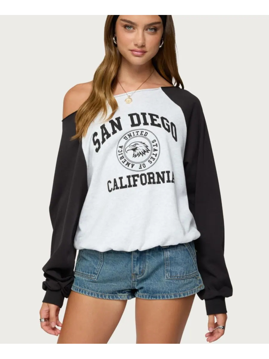 Женская толстовка San Diego с открытыми плечами и рукавами реглан Edikted — изображение 1 из 5, серый---черный
