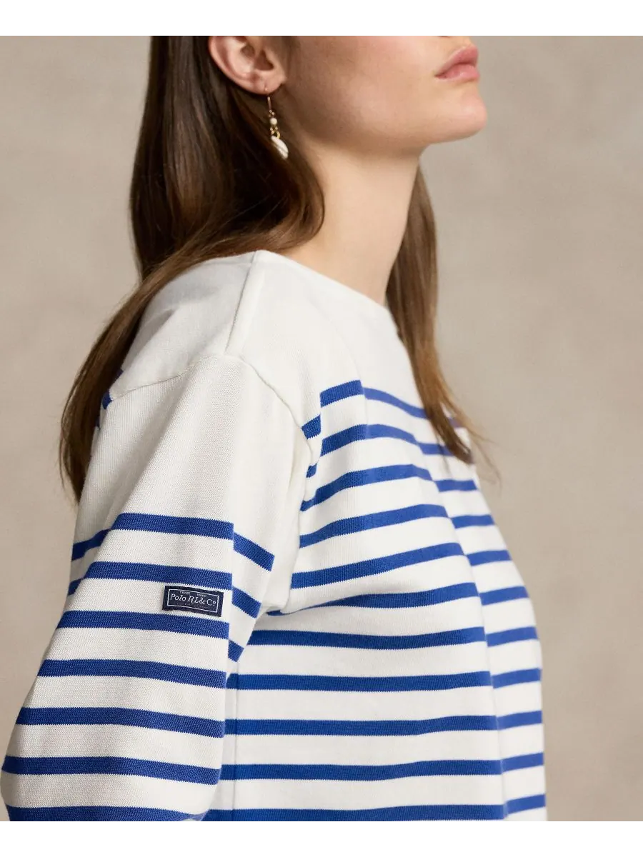 Женская полосатая футболка с вырезом-лодочкой в морском стиле Polo Ralph Lauren — изображение 3 из 5, белый