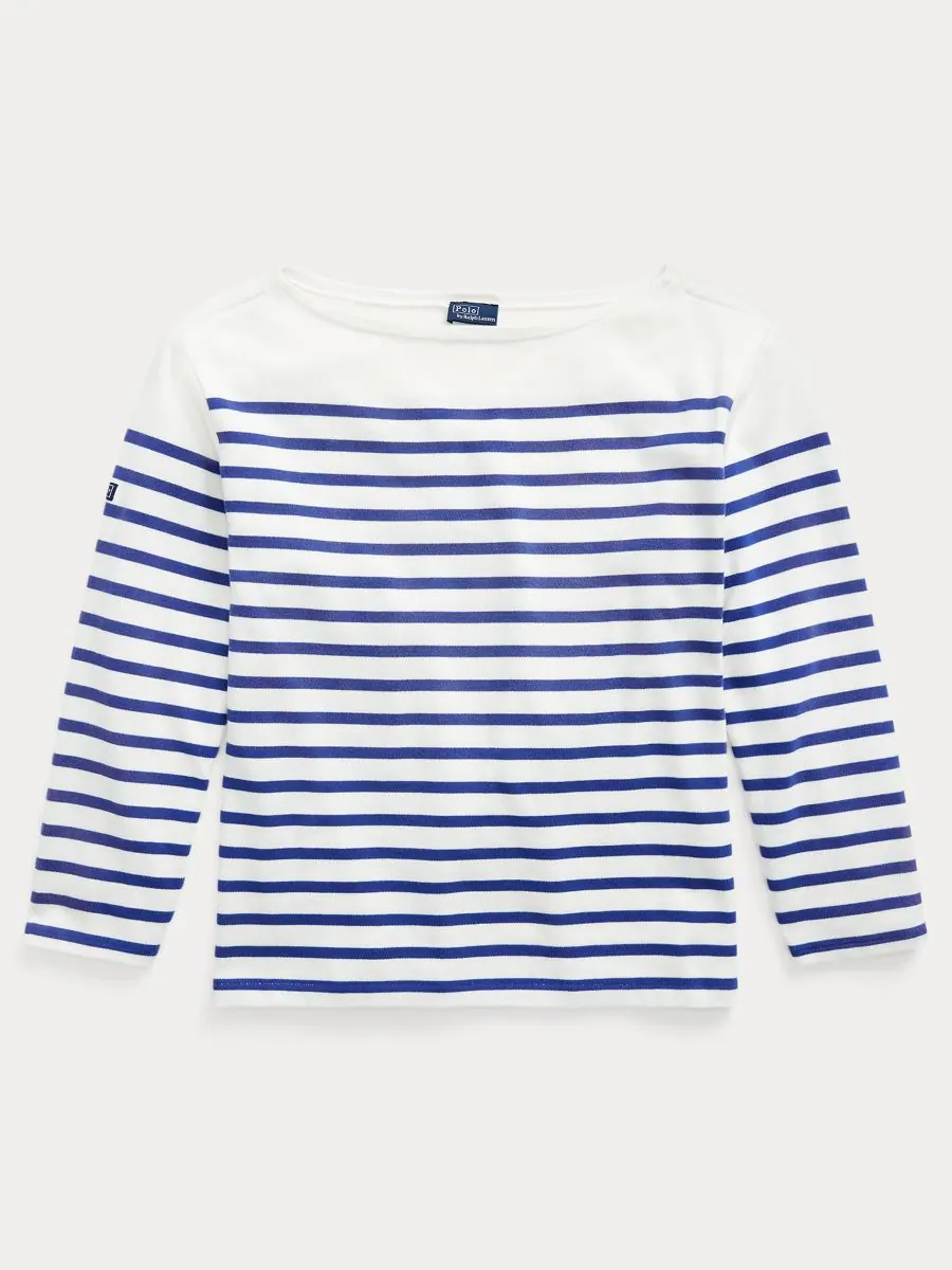 Женская полосатая футболка с вырезом-лодочкой в морском стиле Polo Ralph Lauren — изображение 5 из 5, белый