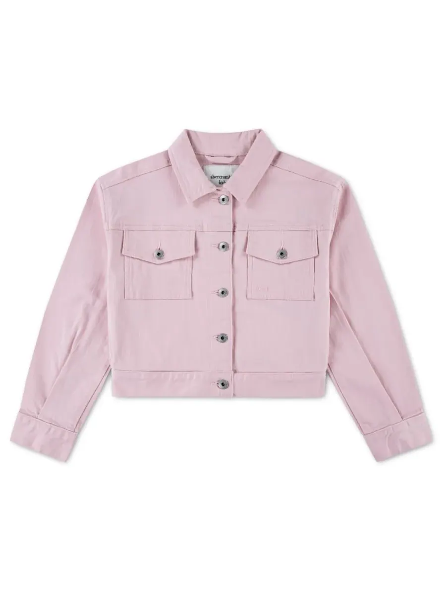 Укороченная куртка с широким воротником для девочек Abercrombie kids — изображение 1 из 3, розовый