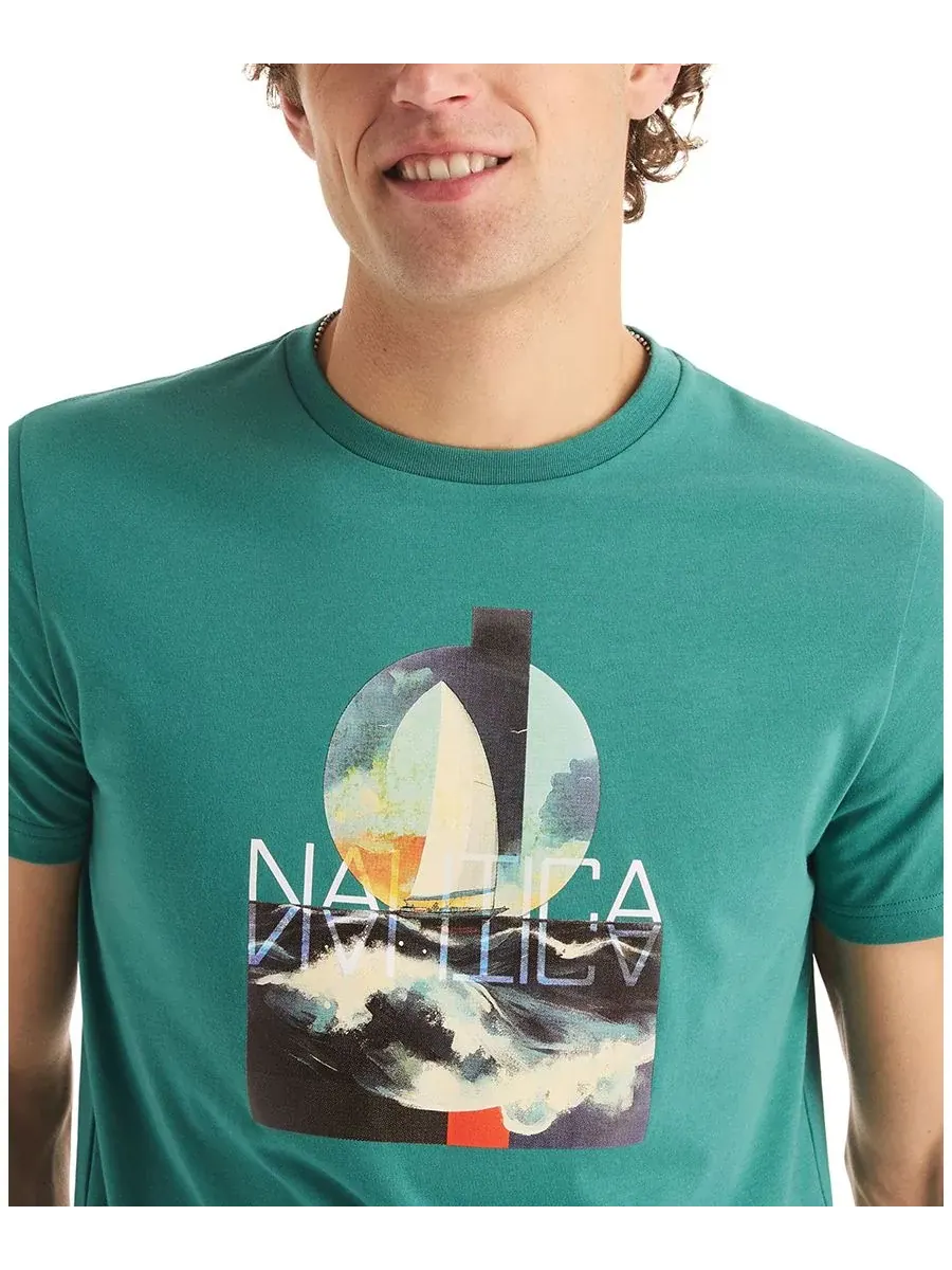Мужская футболка с коротким рукавом "Большие волны" Nautica — изображение 4 из 5, зеленый