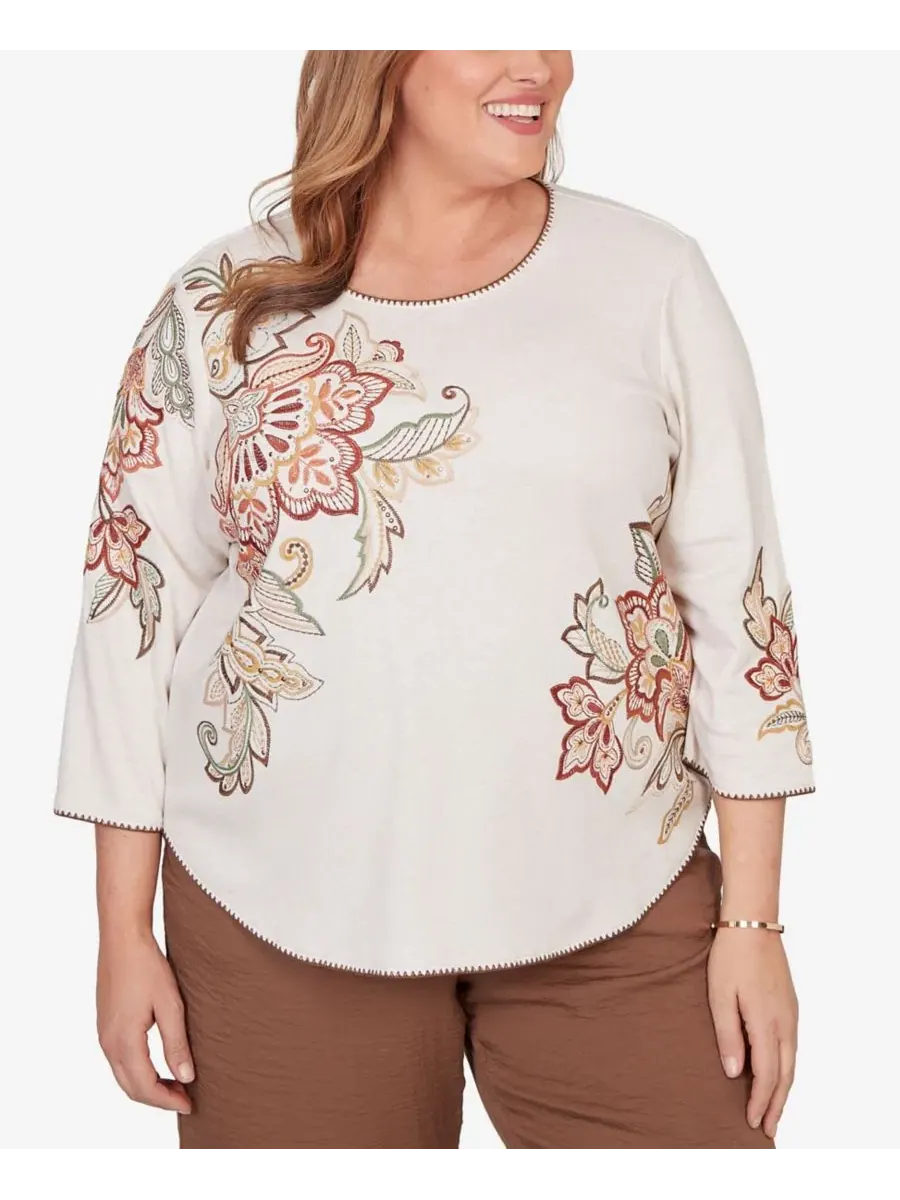 Топ с принтом, модель Spice Market Alfred Dunner — изображение 1 из 5, овсяный