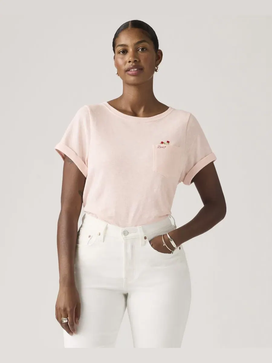 Футболка с графическим принтом, вышивкой и нагрудным карманом Julie Pocket Levi's — изображение 1 из 4, красный розовый