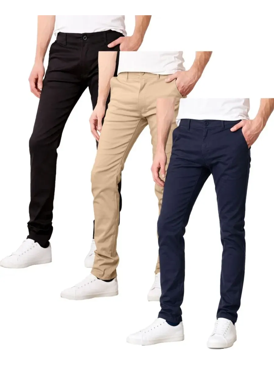 Мужские брюки-чиносы Super Stretch Slim-Fit, комплект из 3 штук Galaxy By Harvic — изображение 1 из 3