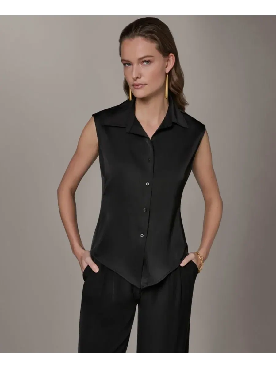 Рубашка на пуговицах для невысоких девушек Donna Karan New York — изображение 3 из 6, черный