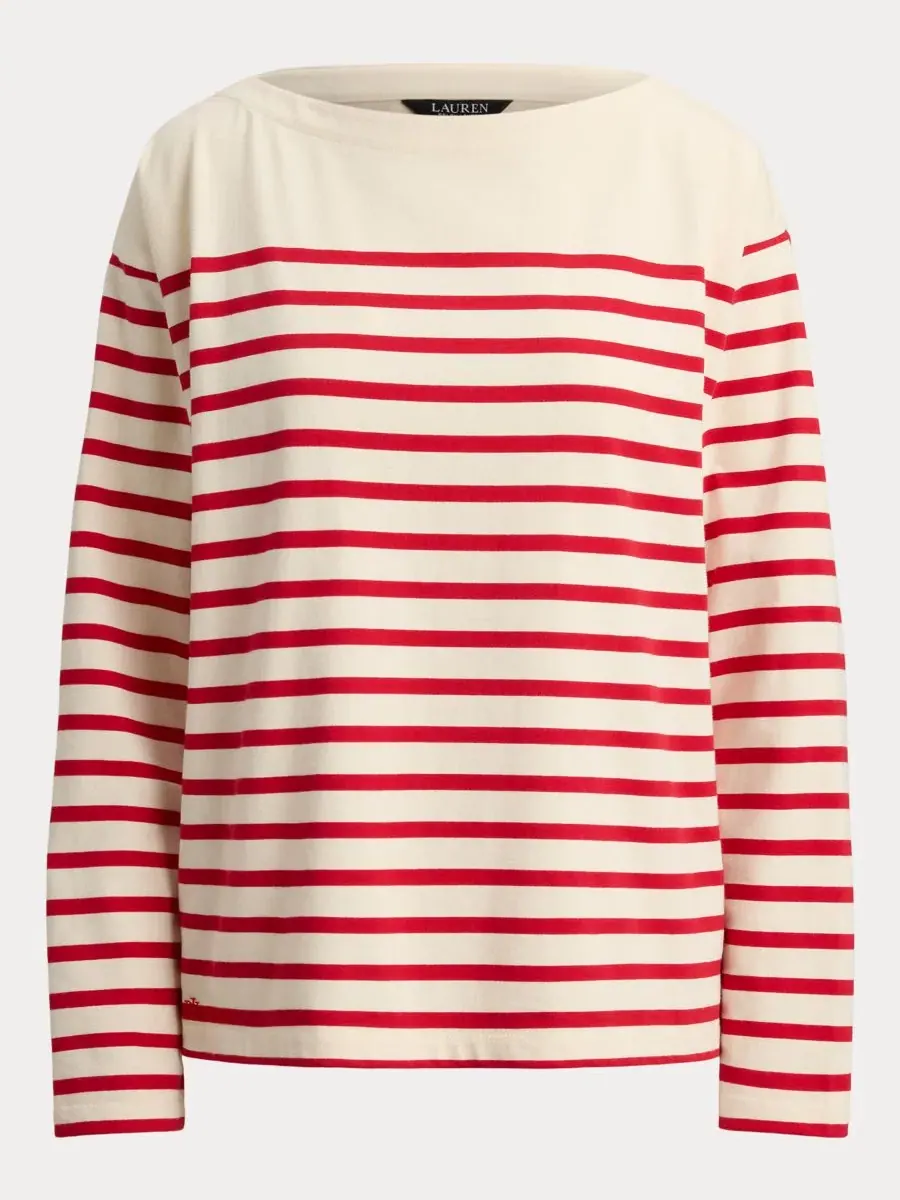 Женская блузка с длинными рукавами и вырезом-лодочкой Lauren Ralph Lauren — изображение 2 из 6, кремовый/красный