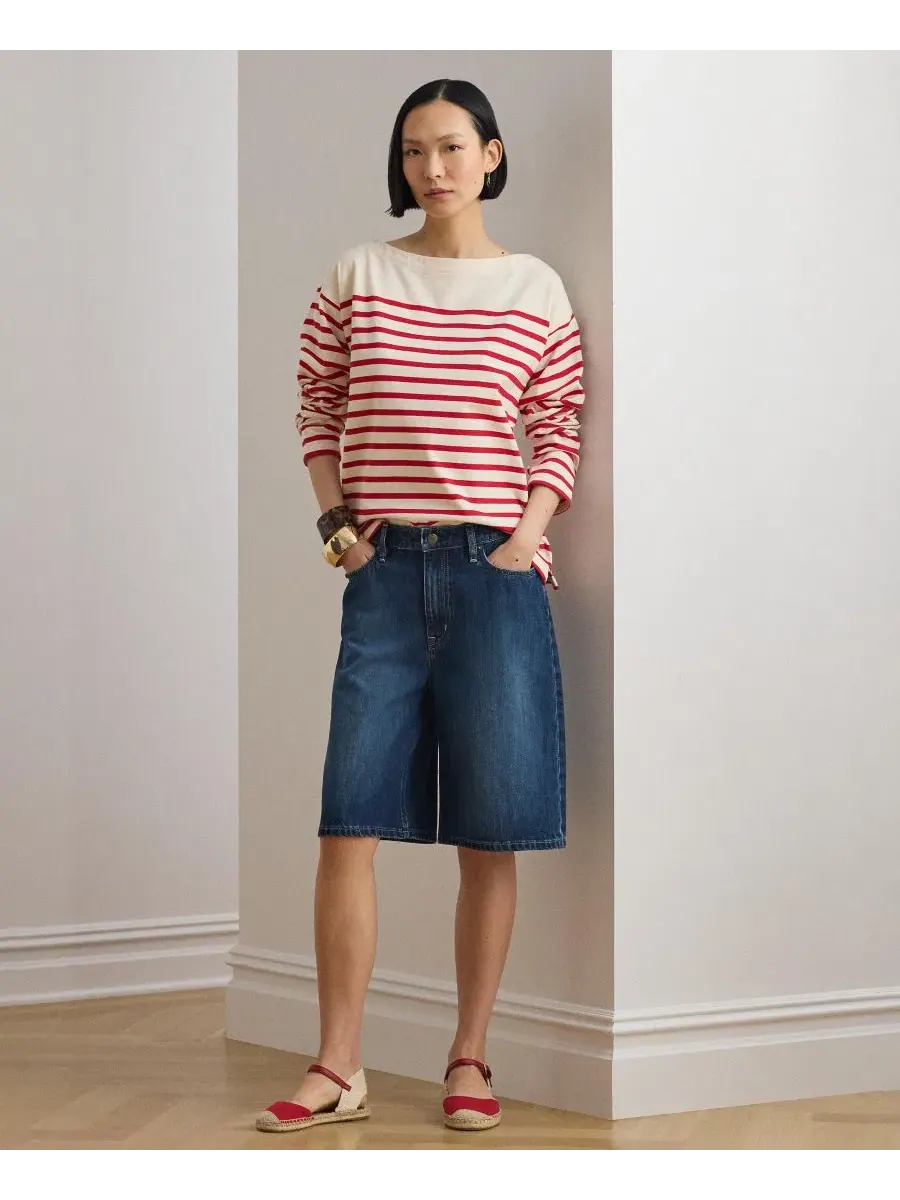 Женская блузка с длинными рукавами и вырезом-лодочкой Lauren Ralph Lauren — изображение 3 из 6, кремовый/красный