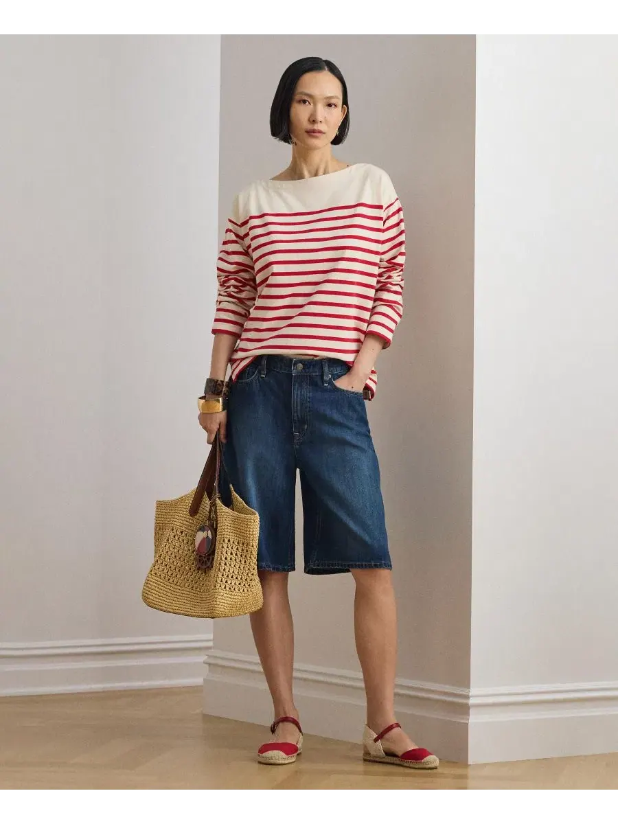 Женская блузка с длинными рукавами и вырезом-лодочкой Lauren Ralph Lauren — изображение 4 из 6, кремовый/красный
