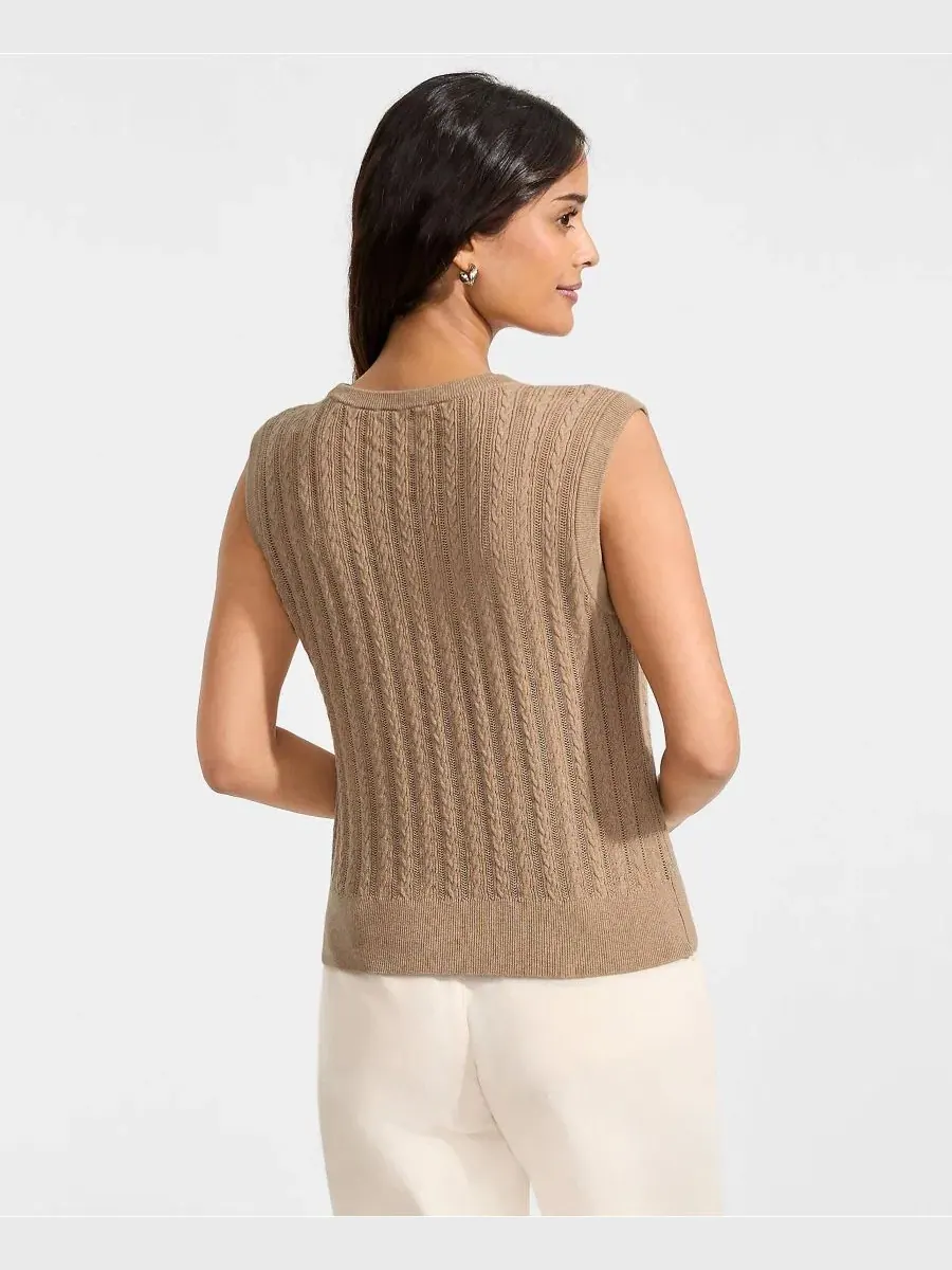 Женский хлопковый ажурный свитер Lands' End, Vicuna Heather — изображение 2 из 4