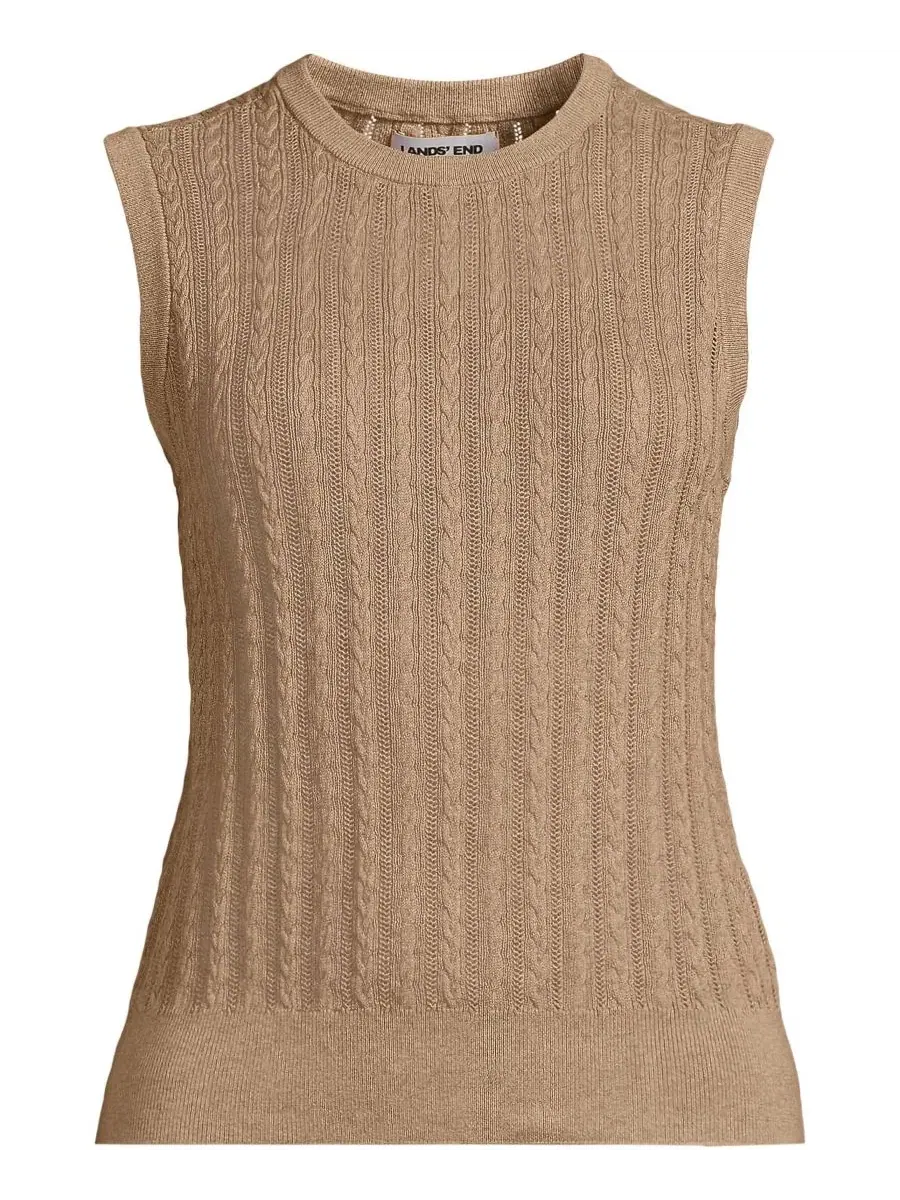 Женский хлопковый ажурный свитер Lands' End, Vicuna Heather — изображение 3 из 4