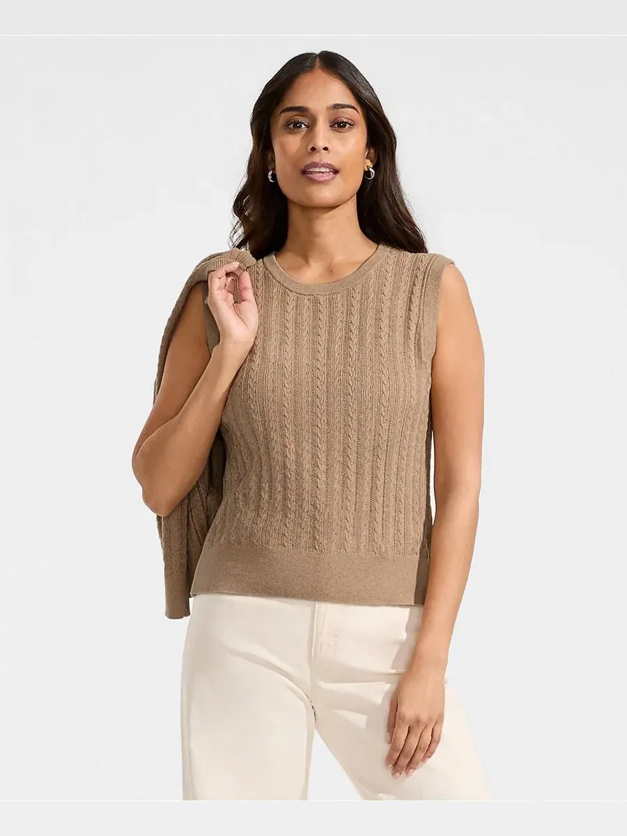 Женский хлопковый ажурный свитер Lands' End, Vicuna Heather — изображение 4 из 4
