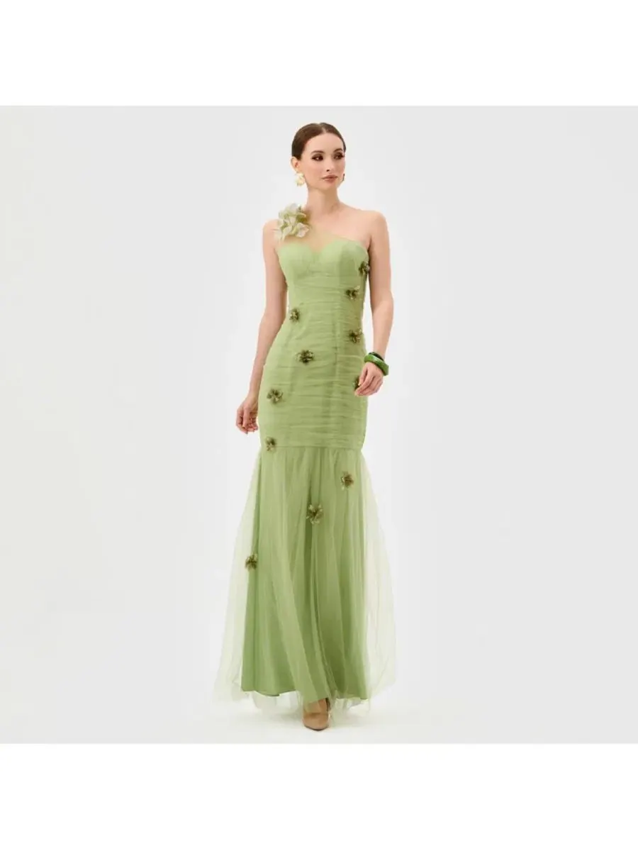 Женское платье Karoline на одно плечо из тюля BARIANO — изображение 3 из 5, зеленый