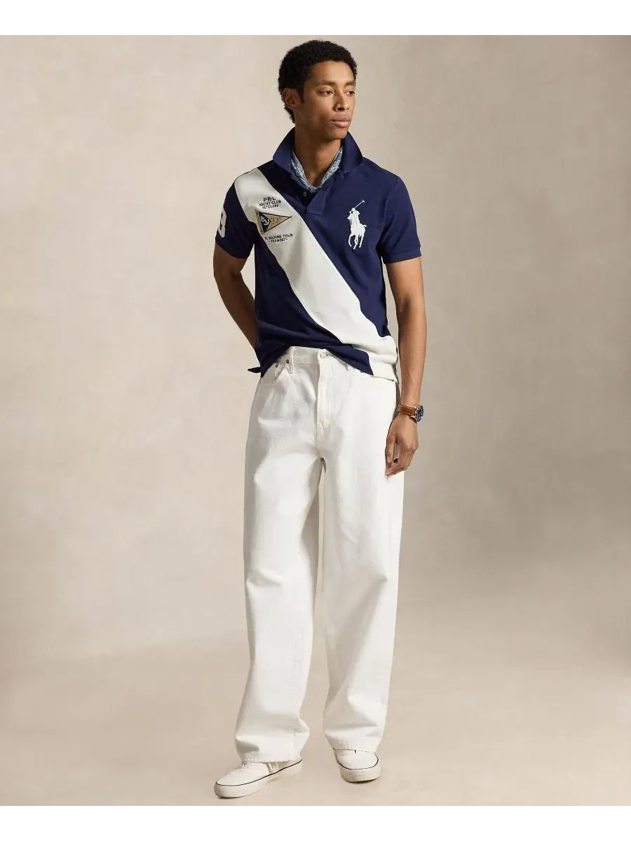 Мужская приталенная сетчатая рубашка-поло Big Pony Polo Ralph Lauren — изображение 2 из 5, темно-синий