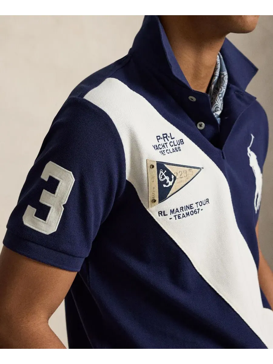 Мужская приталенная сетчатая рубашка-поло Big Pony Polo Ralph Lauren — изображение 3 из 5, темно-синий