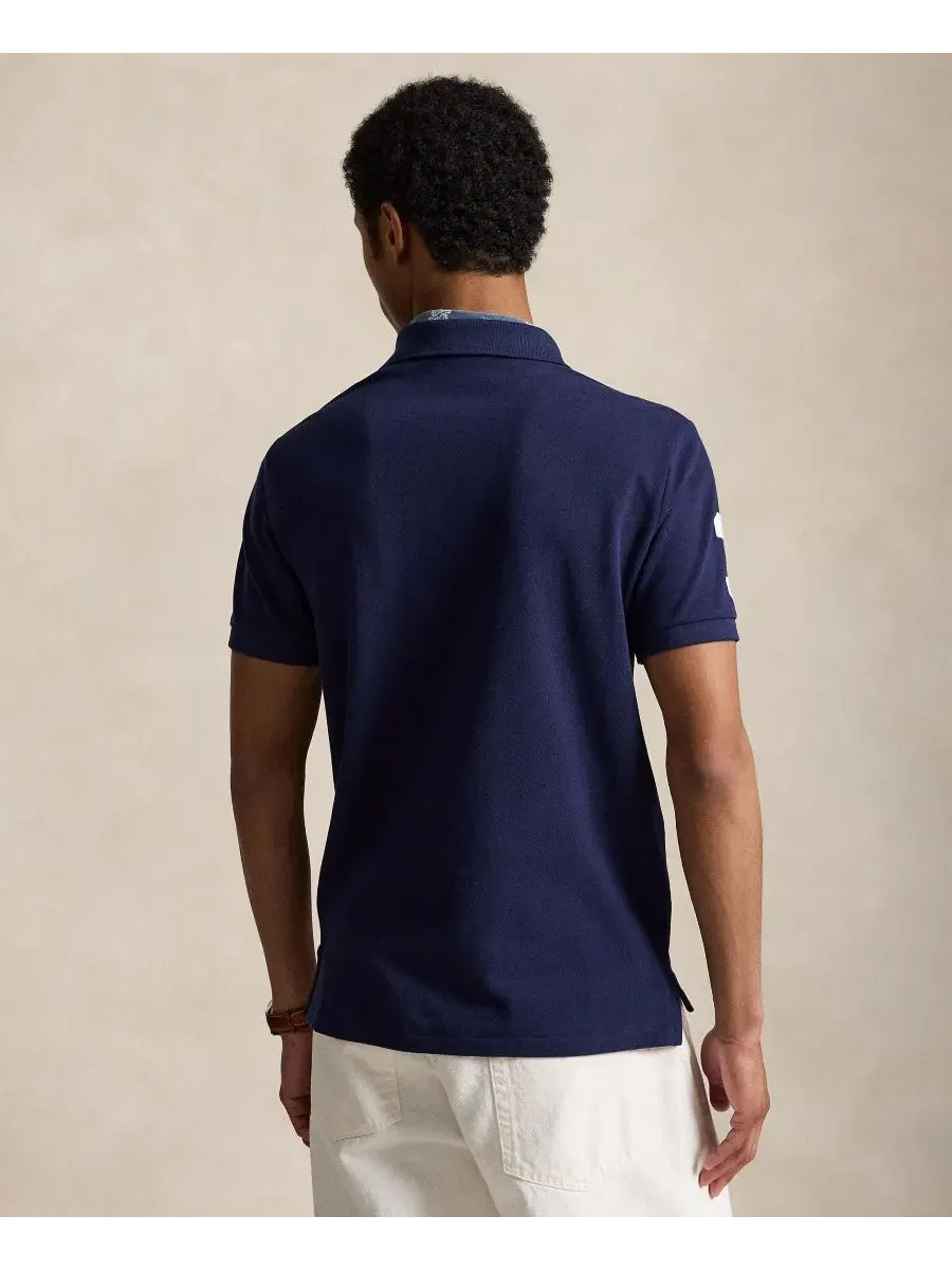 Мужская приталенная сетчатая рубашка-поло Big Pony Polo Ralph Lauren — изображение 4 из 5, темно-синий