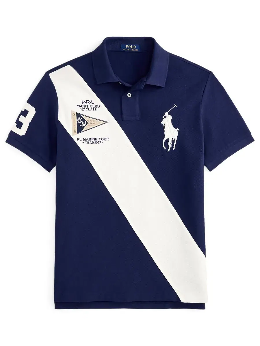 Мужская приталенная сетчатая рубашка-поло Big Pony Polo Ralph Lauren — изображение 5 из 5, темно-синий