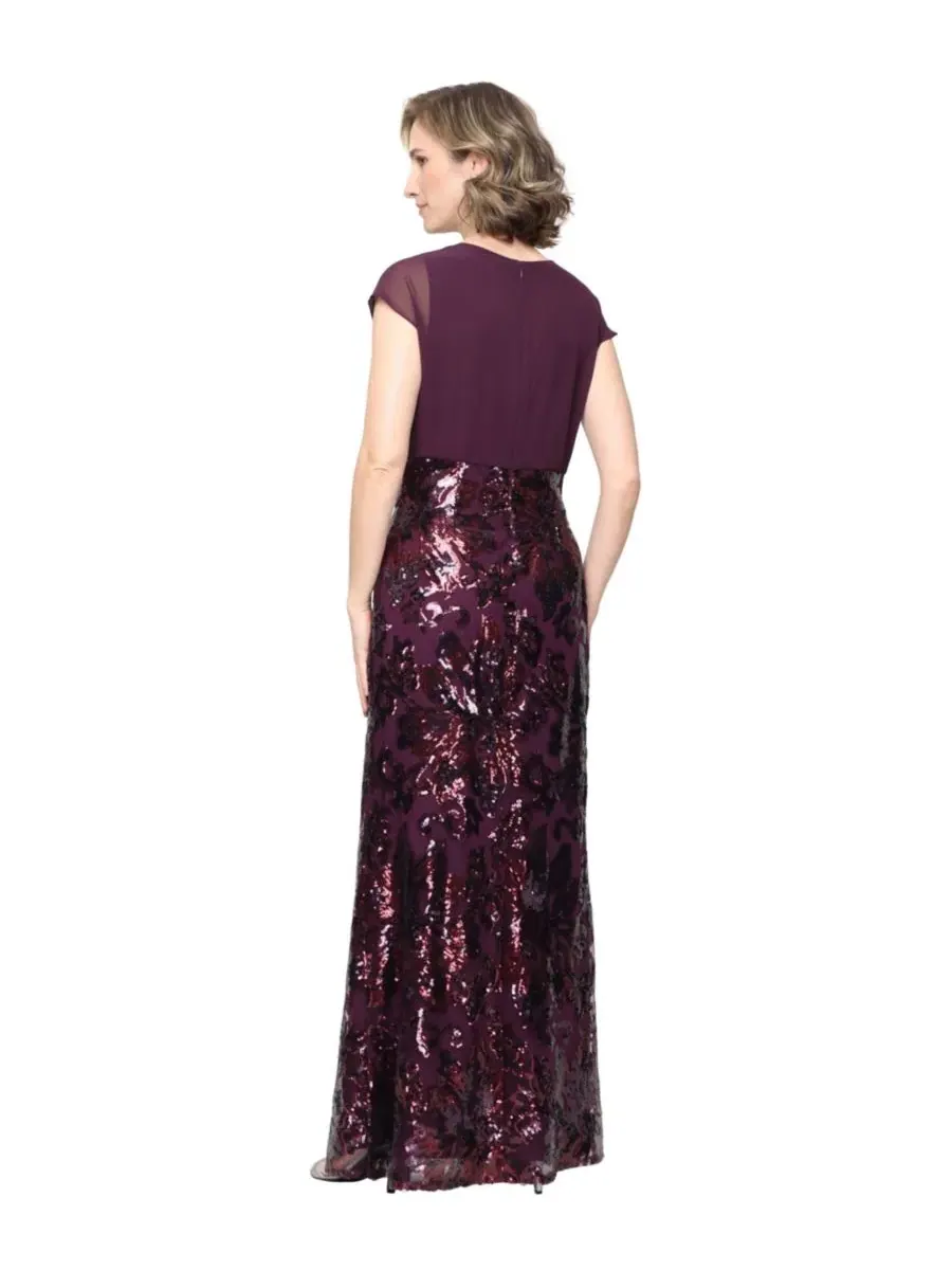 Платье с пайетками, V-образным вырезом и драпировкой, модель Women's Sequined V-Neck Surplice — изображение 3 из 3, баклажан